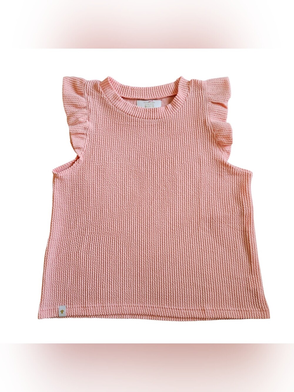 Simply Southern Ruffle Sleeve Waffle Knit Coral Top Small